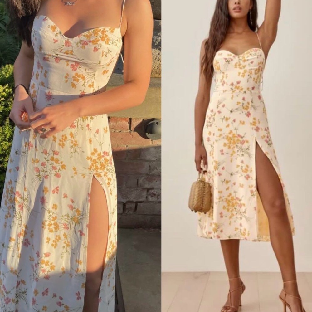 Reformation Juliette Aries Floral Print Sweetheart Midi Dress Size 10